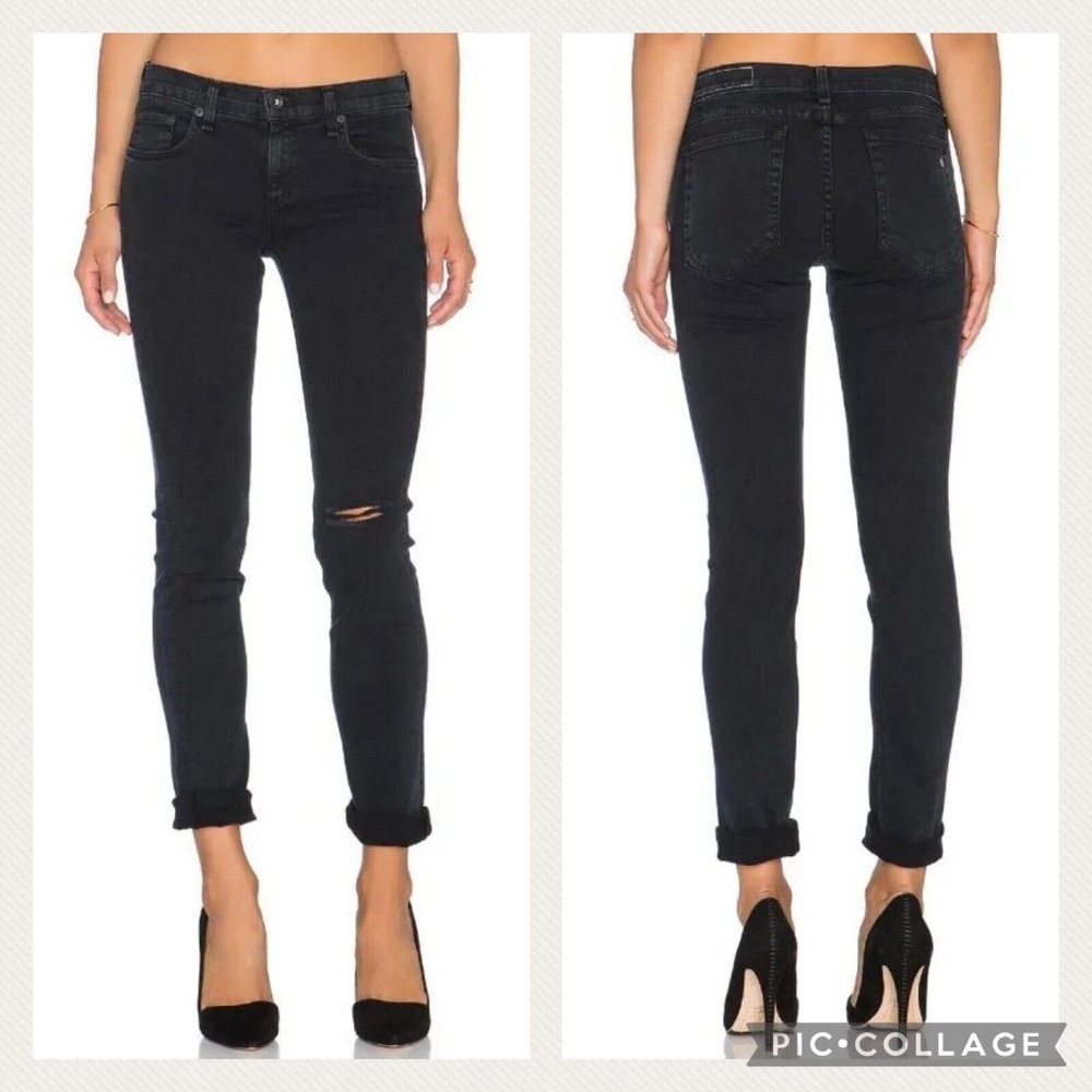 Rag & Bone The Dre 24 Slim Boyfriend Jeans In Aged Coal Holes Actual W 28 x I 31